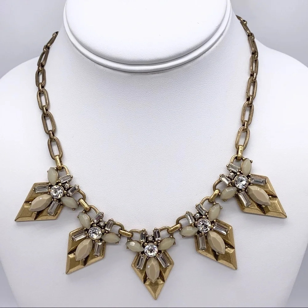 J. Crew Gold Taupe Jeweled Necklace
